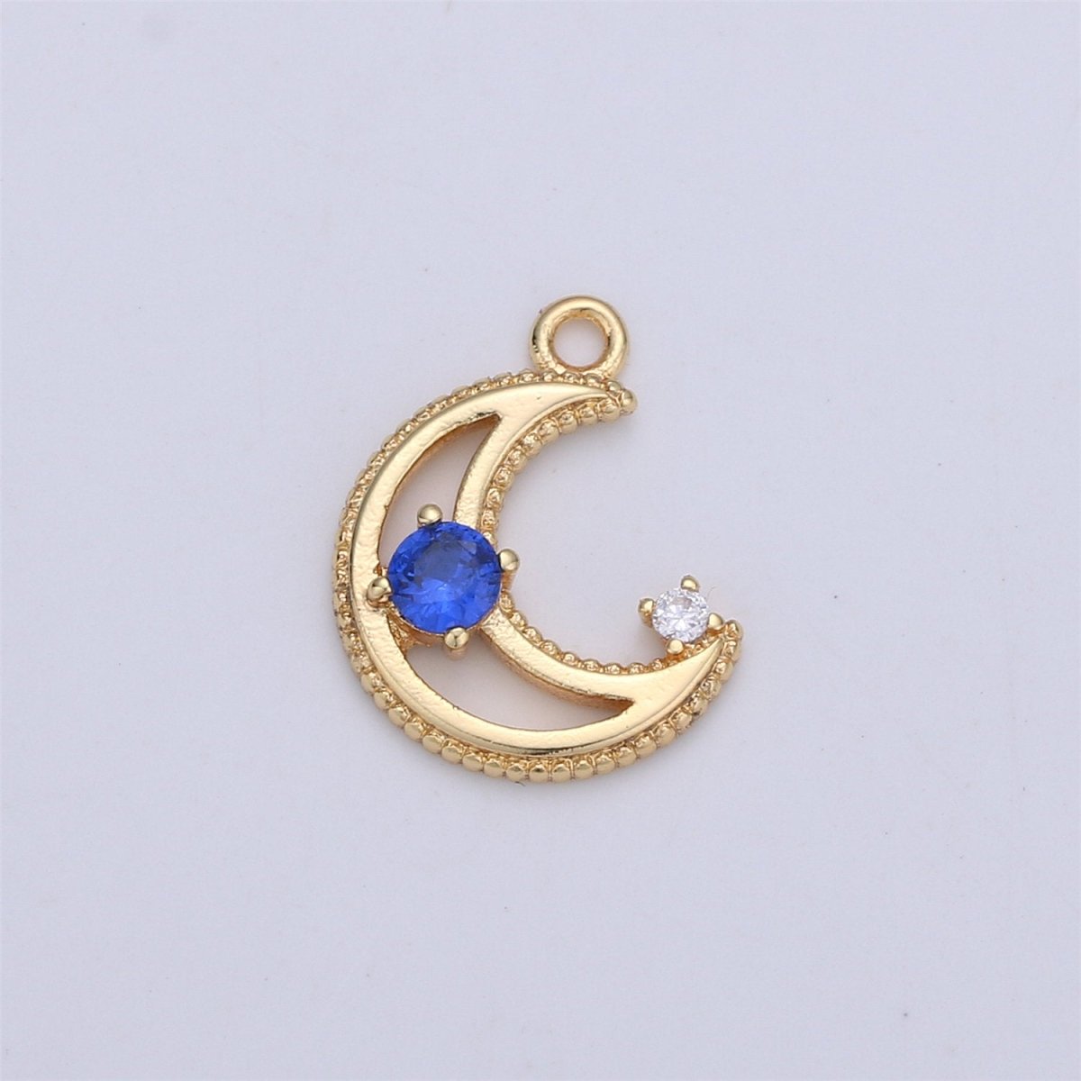 Dainty Gold CZ Crescent Moon Cubic Zirconia with Pink Blue Clear Teal CZ 14k Gold Filled Pave Charm Celestial Unique Charm I-332