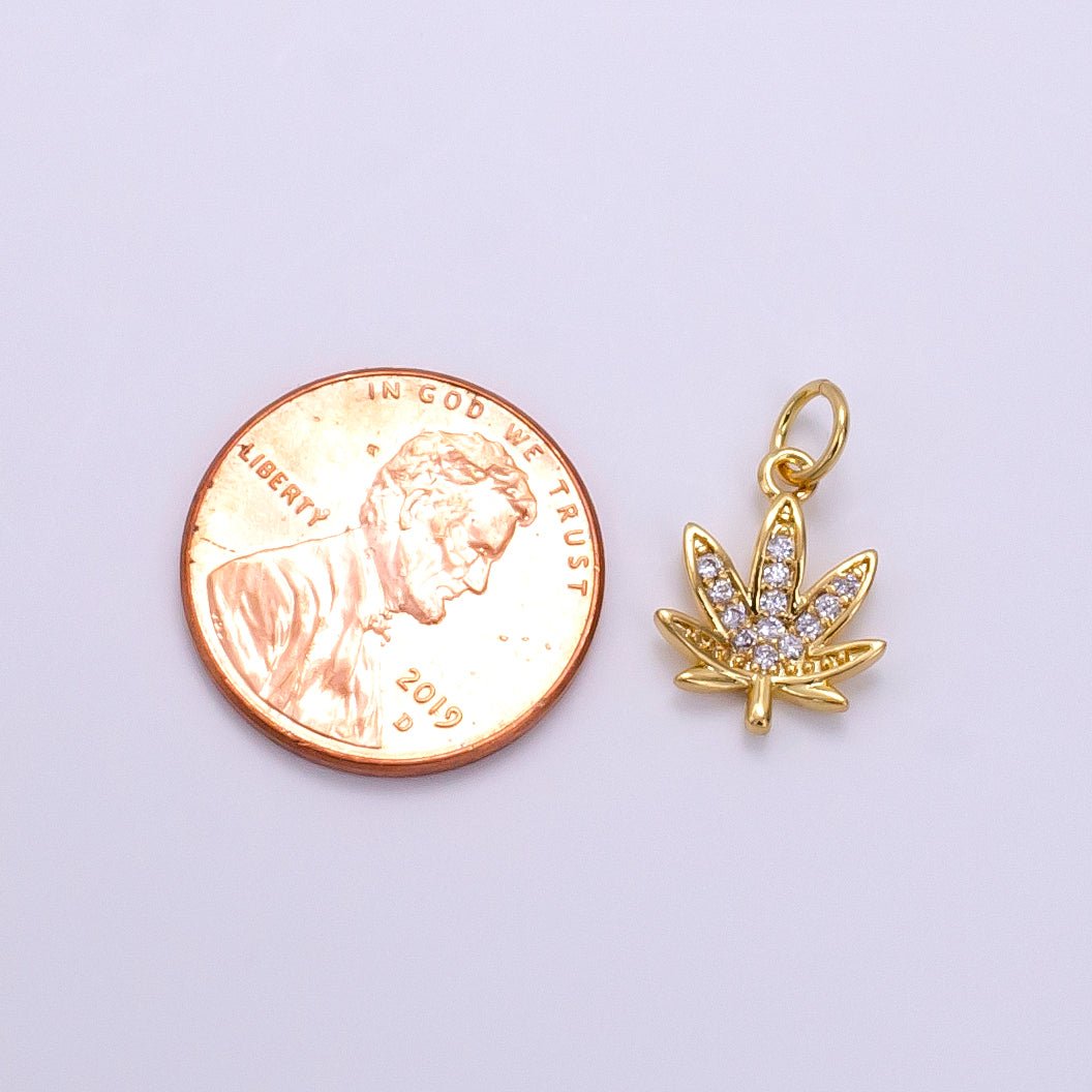 Dainty Gold CZ Micro Pave Marijuana Leaf Charm Pendant Weed Charm, Pot Leaf Charm, Cannabis Charm, Cubic Weed Charm 420 jewelry M-362