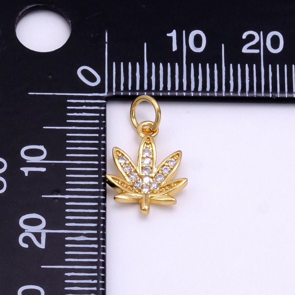 Dainty Gold CZ Micro Pave Marijuana Leaf Charm Pendant Weed Charm, Pot Leaf Charm, Cannabis Charm, Cubic Weed Charm 420 jewelry M-362