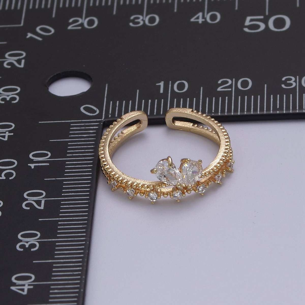 Dainty Gold Double Band CZ Ring Open Adjustable Stackable Ring for Minimalist Jewelry S-374 - DLUXCA