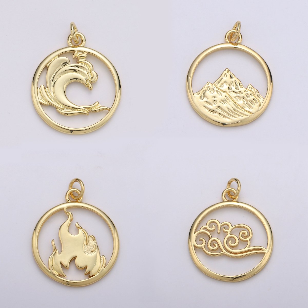 Dainty Gold Element Charm Fire Wind Earth Ocean Wave Charm. 24K Gold Filled Charm for Bracelet Necklace Earring Supply D-915 D-923 - D-925