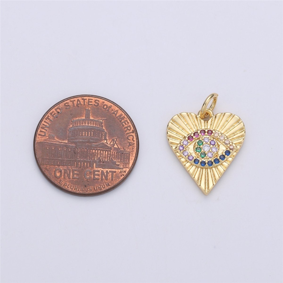 Dainty Gold Eye Charm 14k Gold Filled Silver Evil Eye Charm, Cubic Zirconia Love Charm, Medallion Heart Jewelry, Micro Pave Protection Charm C-899 C-900