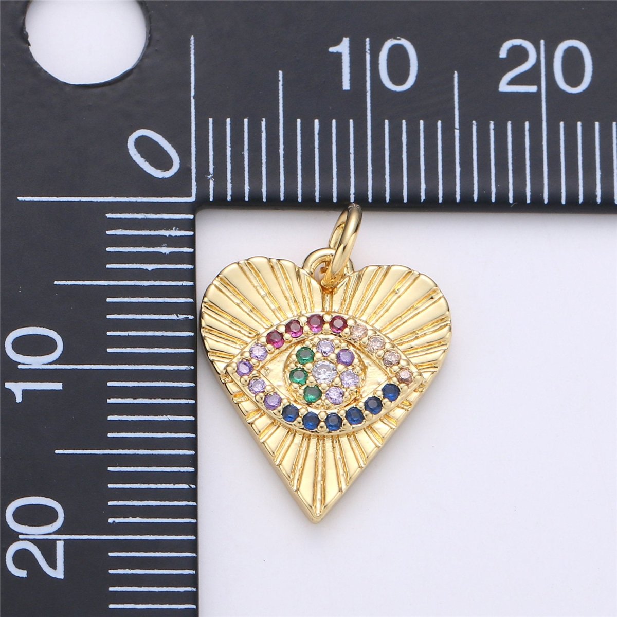 Dainty Gold Eye Charm 14k Gold Filled Silver Evil Eye Charm, Cubic Zirconia Love Charm, Medallion Heart Jewelry, Micro Pave Protection Charm C-899 C-900