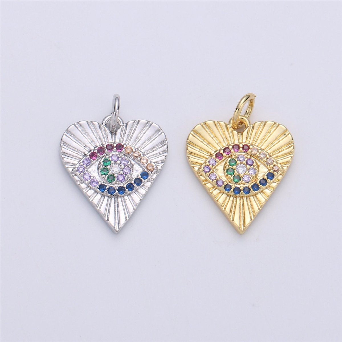 Dainty Gold Eye Charm 14k Gold Filled Silver Evil Eye Charm, Cubic Zirconia Love Charm, Medallion Heart Jewelry, Micro Pave Protection Charm C-899 C-900