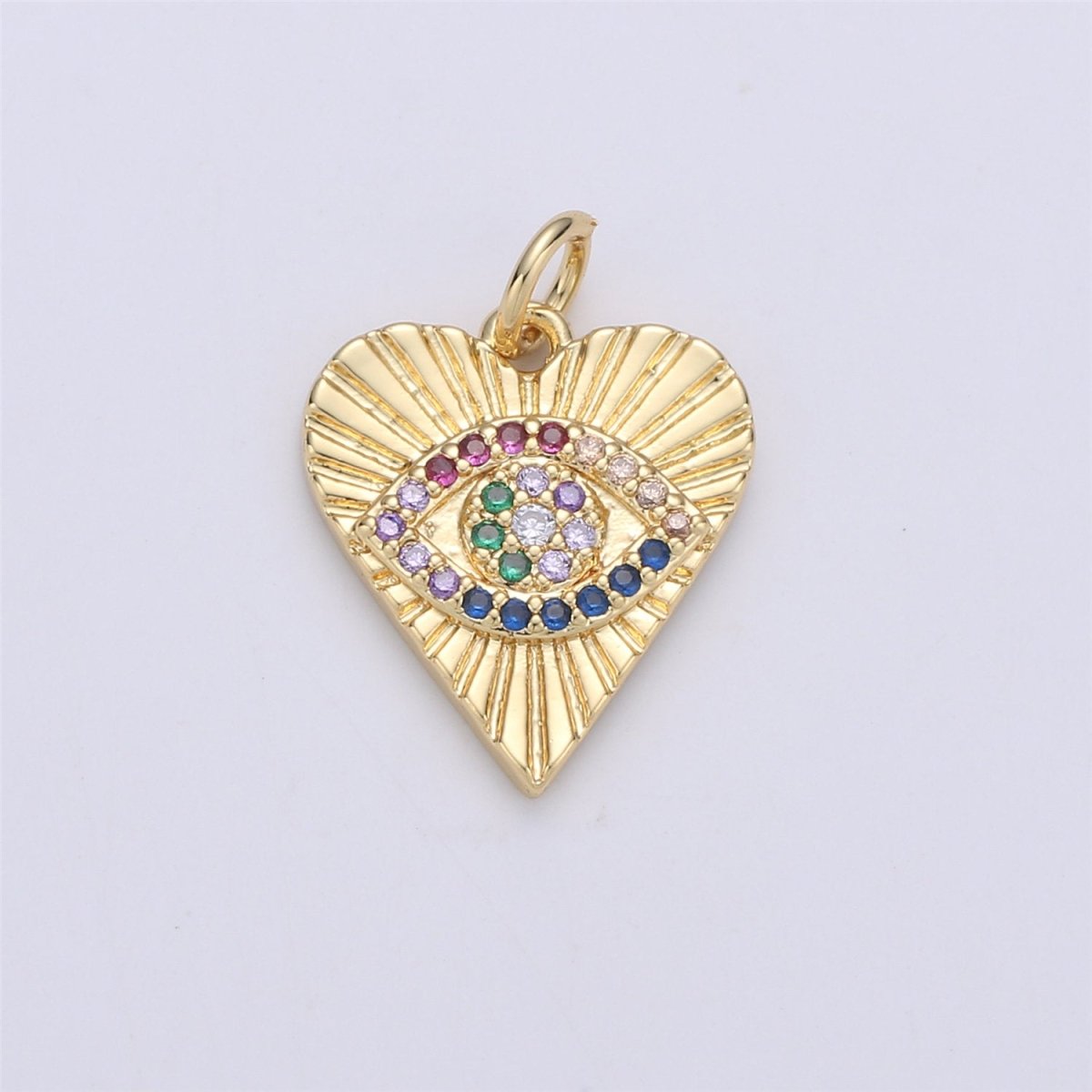 Dainty Gold Eye Charm 14k Gold Filled Silver Evil Eye Charm, Cubic Zirconia Love Charm, Medallion Heart Jewelry, Micro Pave Protection Charm C-899 C-900