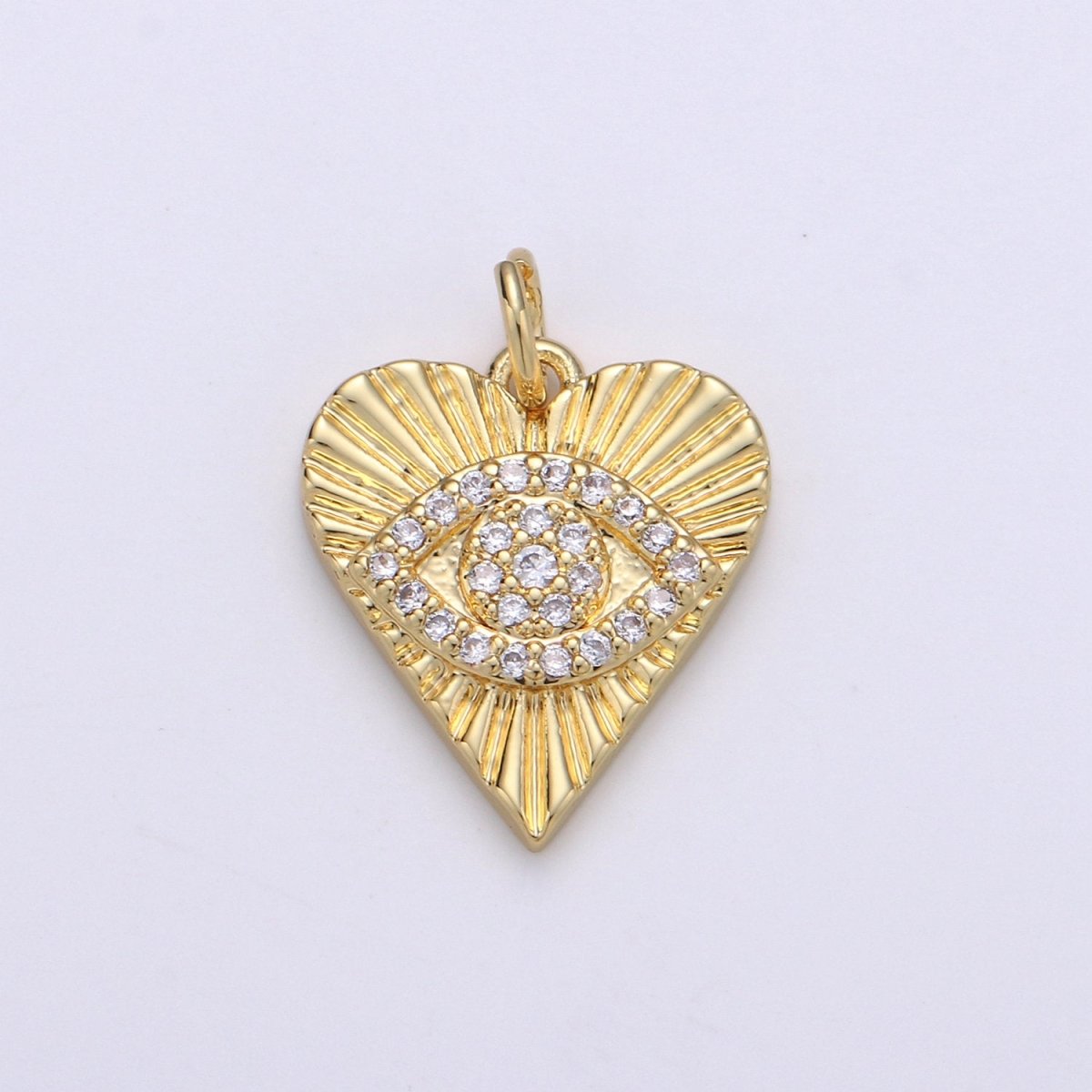 Dainty Gold Eye Charm 14k Gold Filled Silver Evil Eye Charm, Cubic Zirconia Love Charm, Medallion Heart Jewelry, Micro Pave Sun Burst Charm D-674 D-675