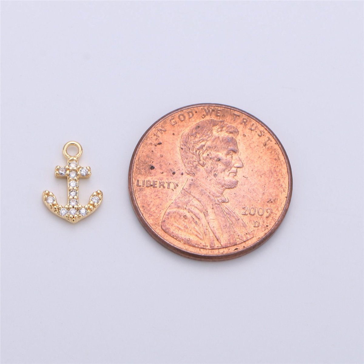 Dainty Gold Fill Anchor Charm Micro Pave Nautical Charm for Necklace Earring Bracelet 11mmx7mm K-144 - DLUXCA