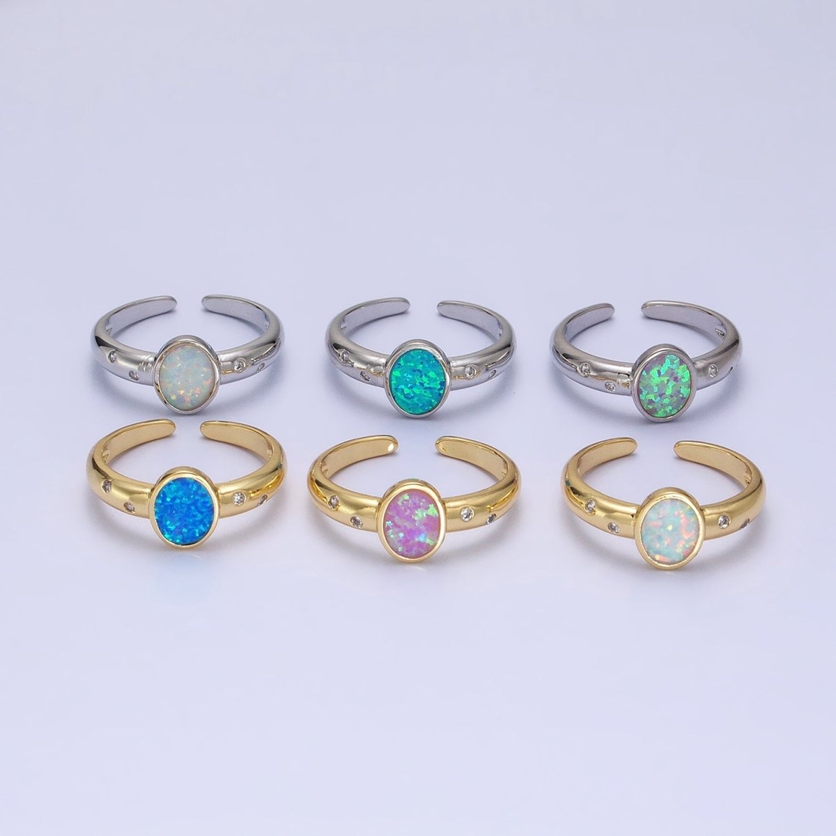Dainty Gold Fill Fire Opal Ring Oval Ring Open Adjustable Ring O-1785~O-1788