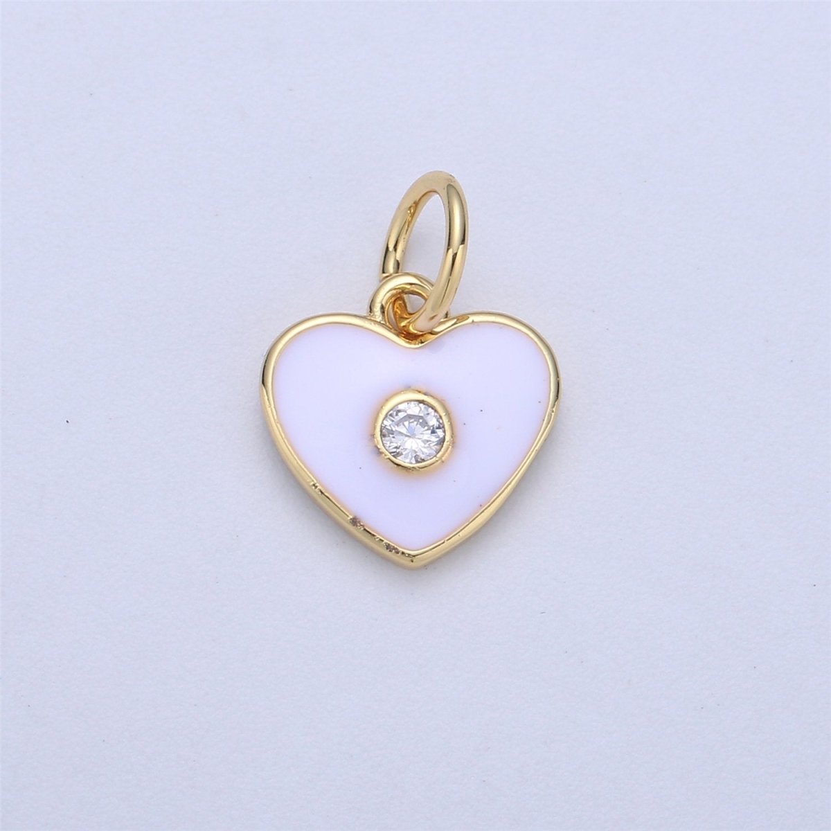 Dainty Gold Fill Purple Blue Teal White Enamel Heart Charm CZ Micro Pave Heart pendant for Necklace Bracelet Earring Charm Jewelry Supply C-613