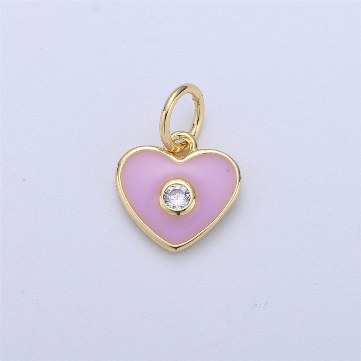 Dainty Gold Fill Purple Blue Teal White Enamel Heart Charm CZ Micro Pave Heart pendant for Necklace Bracelet Earring Charm Jewelry Supply C-613