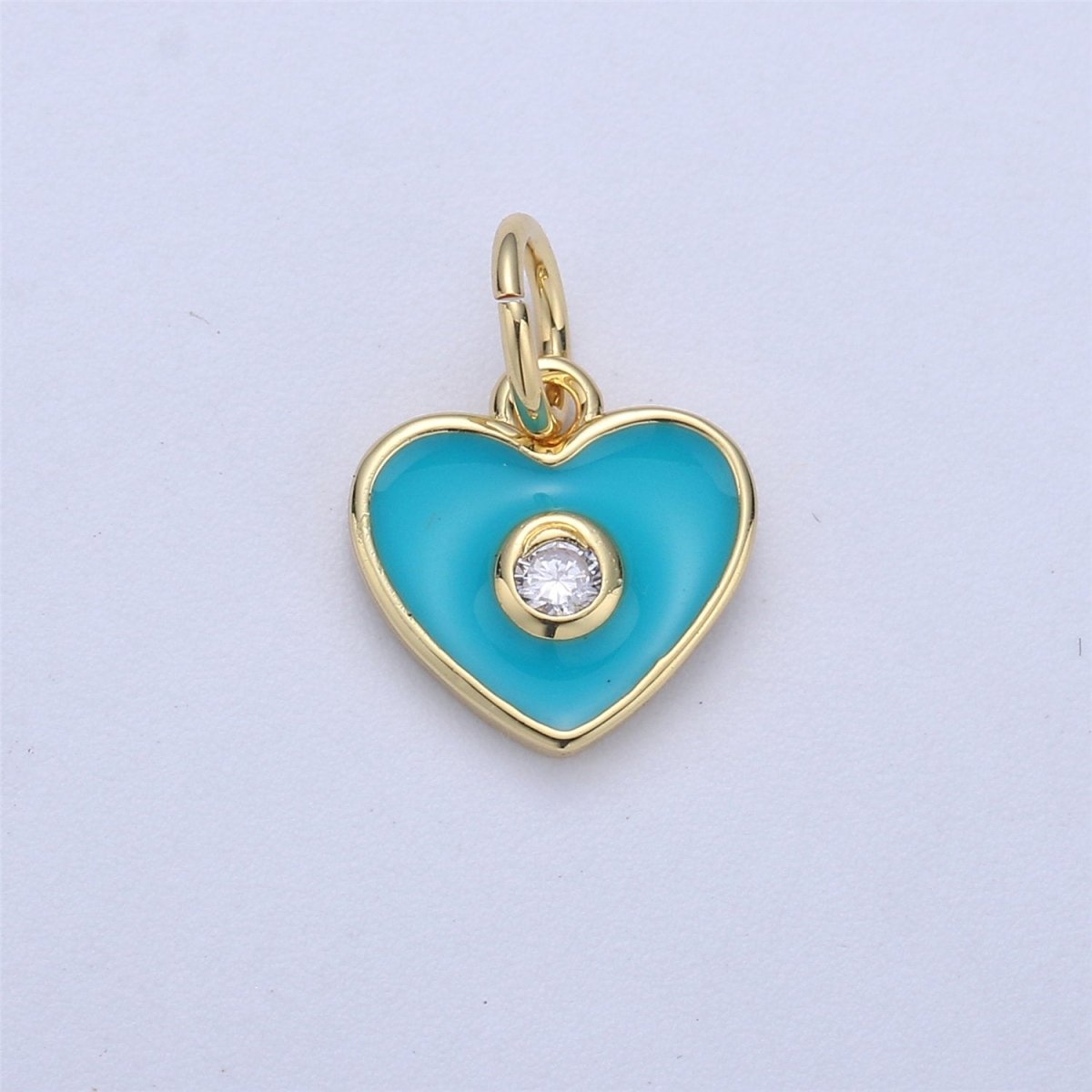 Dainty Gold Fill Purple Blue Teal White Enamel Heart Charm CZ Micro Pave Heart pendant for Necklace Bracelet Earring Charm Jewelry Supply C-613