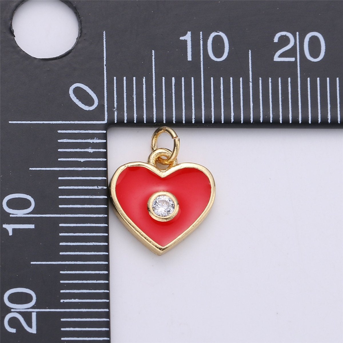 OS Dainty Gold Fill Red Enamel Heart Charm Pendant, CZ Micro Pave Heart pendant for Necklace Bracelet Earring Charm for Jewelry Making SupplyC-612
