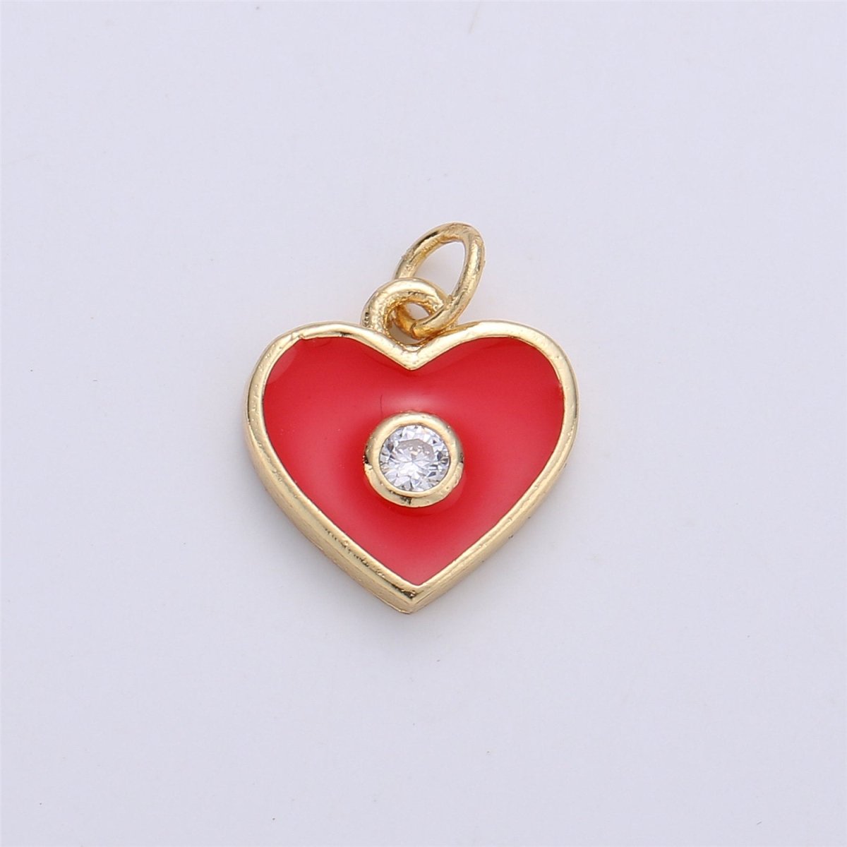 OS Dainty Gold Fill Red Enamel Heart Charm Pendant, CZ Micro Pave Heart pendant for Necklace Bracelet Earring Charm for Jewelry Making SupplyC-612