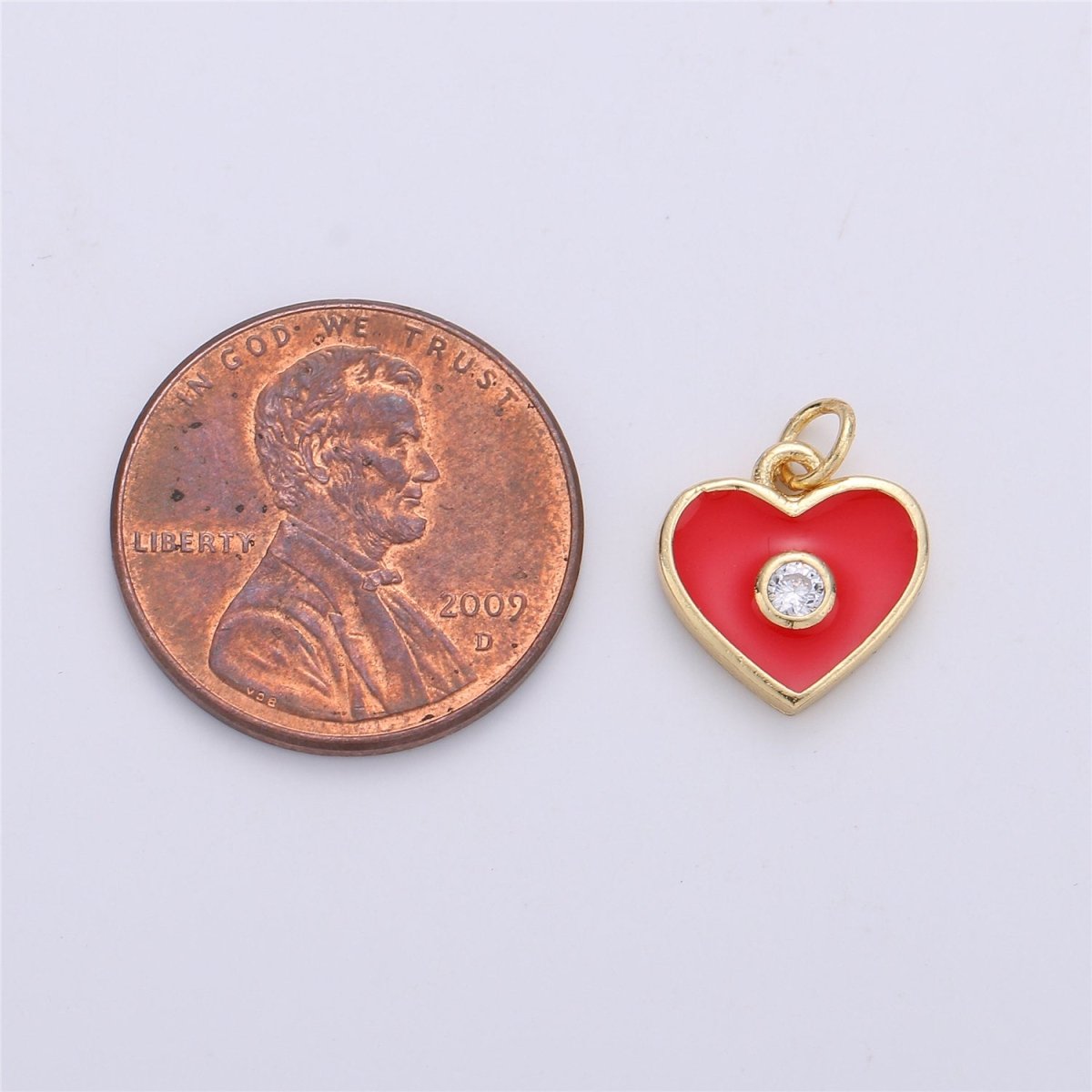 OS Dainty Gold Fill Red Enamel Heart Charm Pendant, CZ Micro Pave Heart pendant for Necklace Bracelet Earring Charm for Jewelry Making SupplyC-612