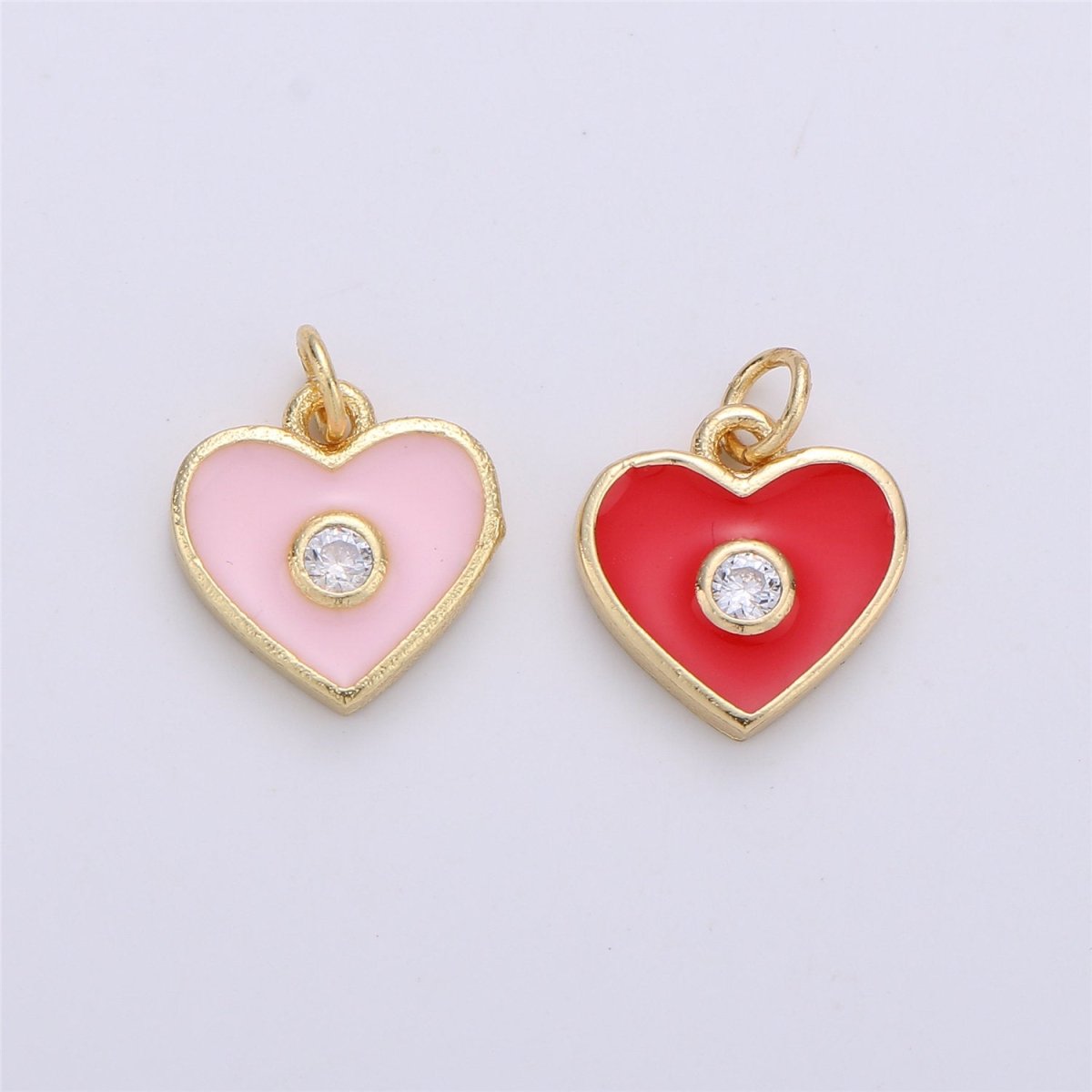 OS Dainty Gold Fill Red Enamel Heart Charm Pendant, CZ Micro Pave Heart pendant for Necklace Bracelet Earring Charm for Jewelry Making SupplyC-612