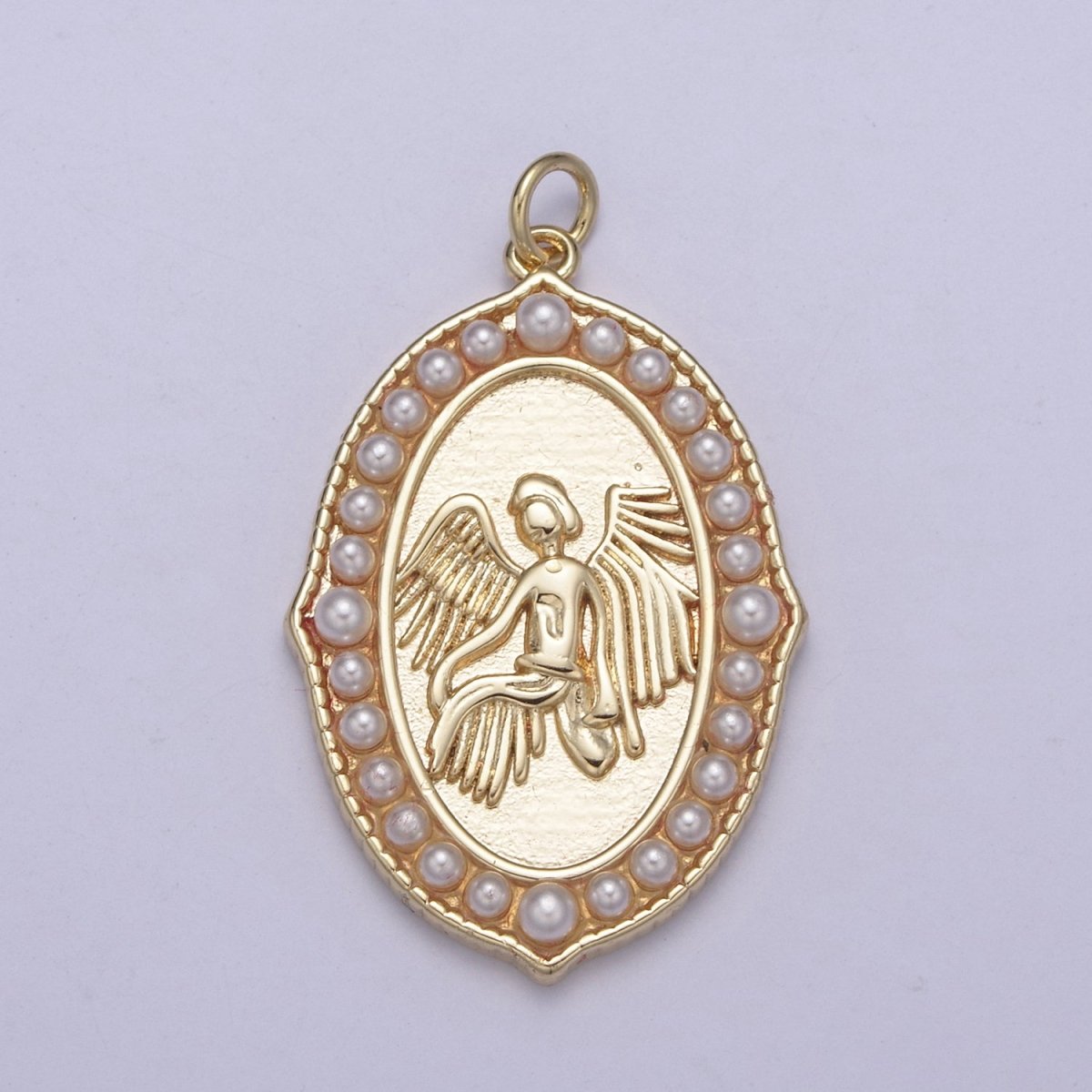 Dainty Gold Filled Angel Pendant Medallion Pearl Charm for Necklace N-367