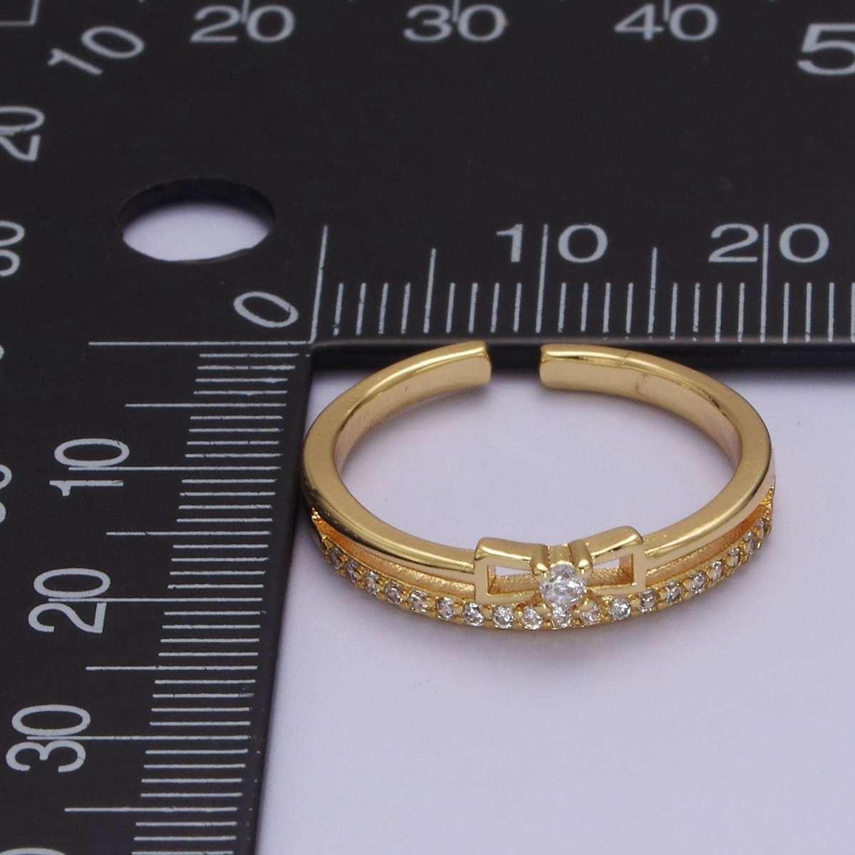 Dainty Gold Filled Bow CZ Ring Open Adjustable Ring S-514 - DLUXCA
