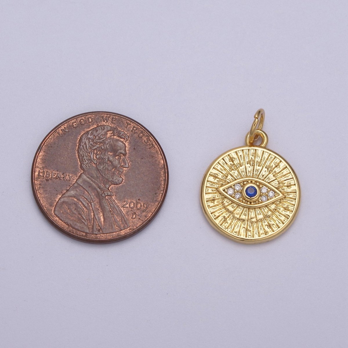 Dainty Gold Filled Coin Evil Eye Charm N-865 - DLUXCA