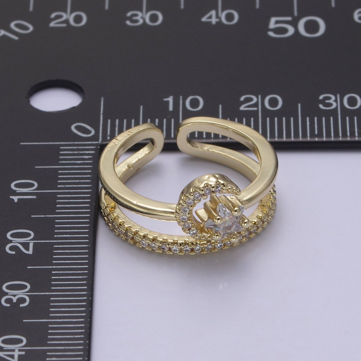 Dainty Gold Filled Crescent Moon With CZ Star Ring Celestial Jewelry S-437 S-438