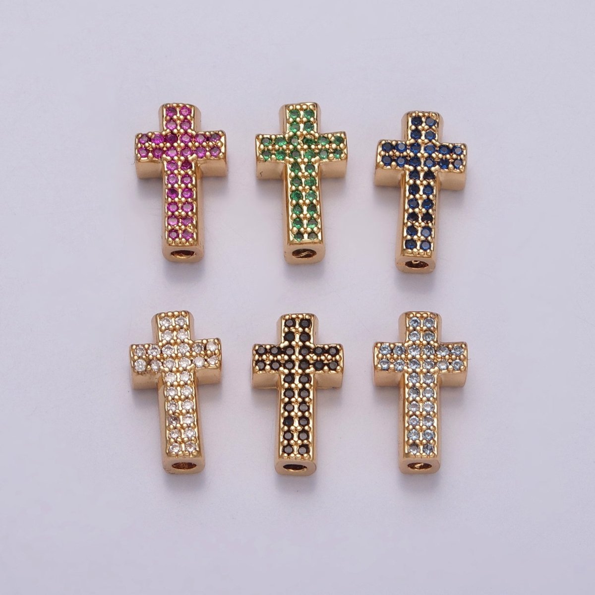 Dainty Gold Filled Cross Bead Spacer Micro Pave CZ Bead for Bracelet Component W-902~W-907