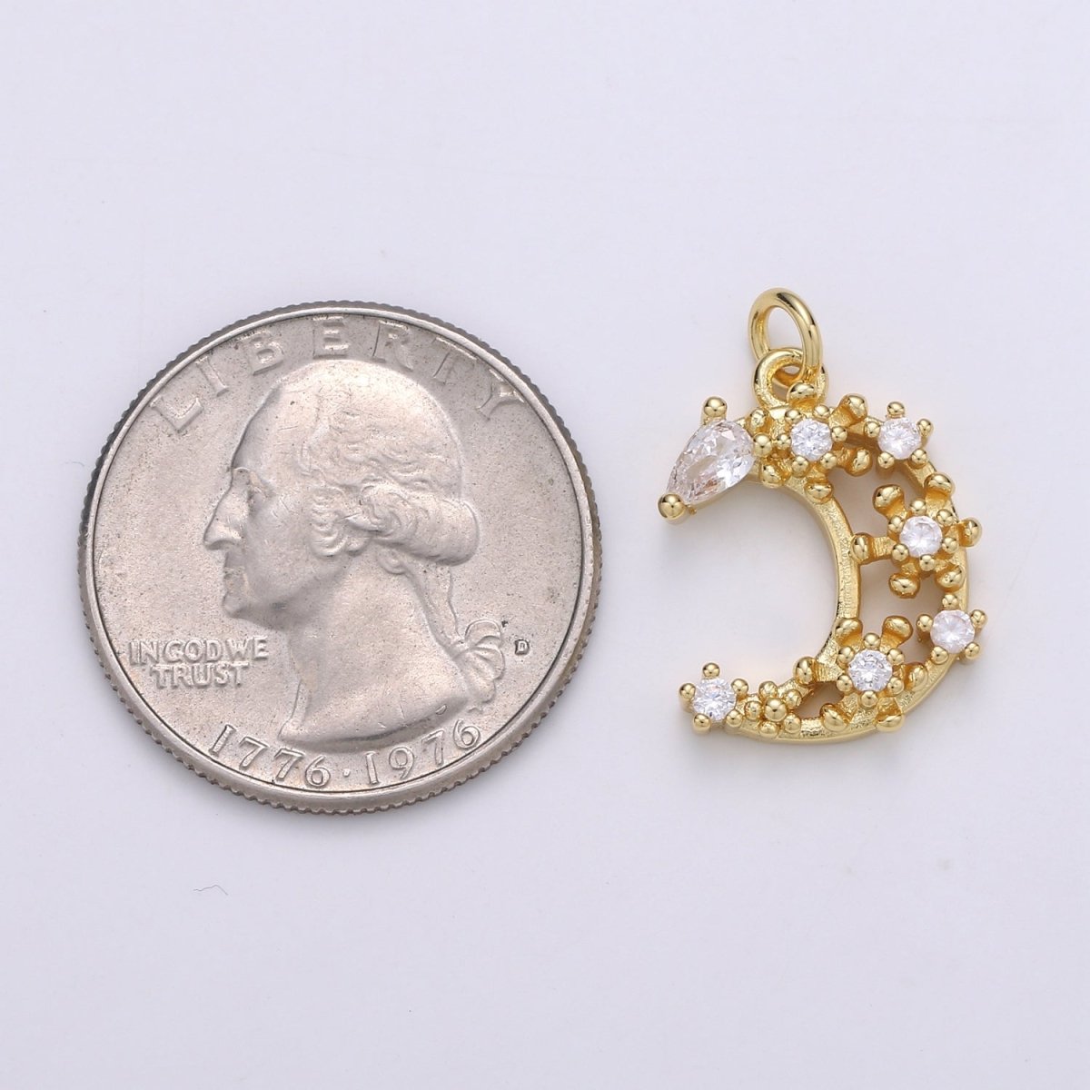 Dainty Gold Filled Crystal Moon Charm D-871 - DLUXCA