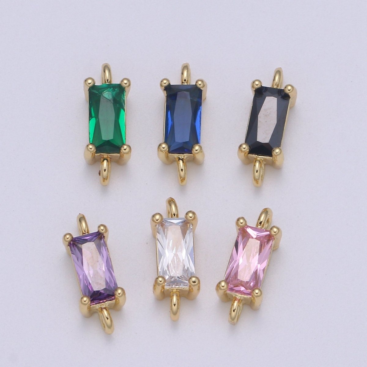 Dainty Gold Filled Cubic Zirconia Emerald Cut Link Connectors  F-594 F-595 F-596 F-597 F-598 F-599