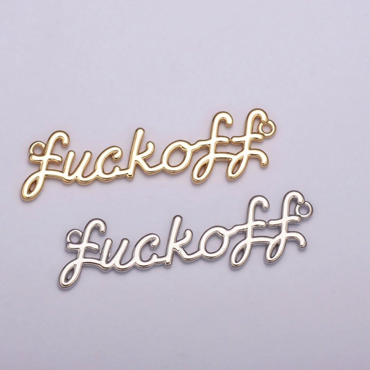 Dainty Gold Filled Fuck Off Charm for Necklace Bracelet, Fuckoff Link Connector, Fuck Off Word Cursive Jewelry Silver Personalized Script Necklace, Swear Word Pendant Trend Jewelry Y-401 Y-402