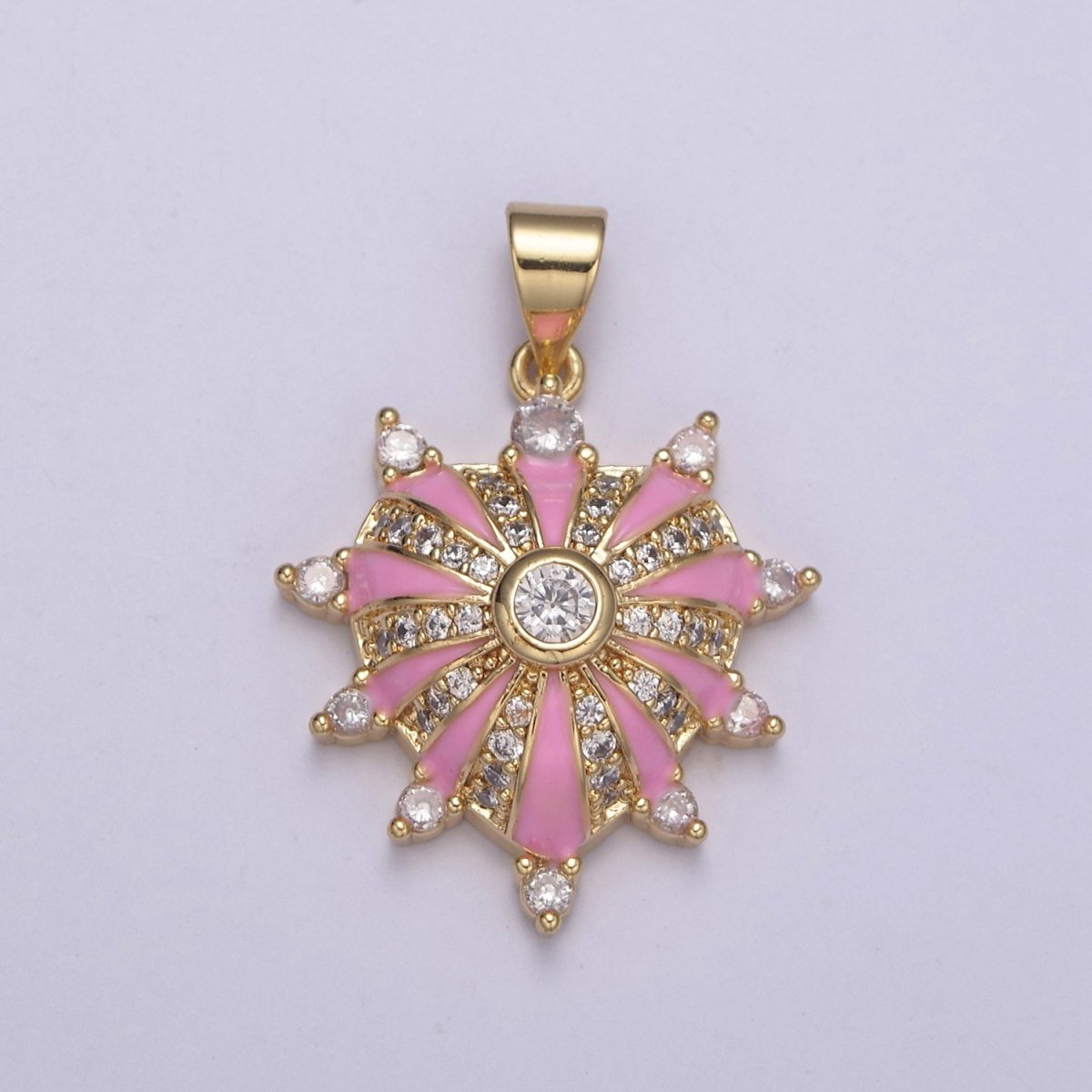 Dainty Gold Filled Heart Charm Enamel Love Medallion with Sunburst Radial Heart Pendant for Valentine Jewelry Making H-436 H439 H-440 H-441
