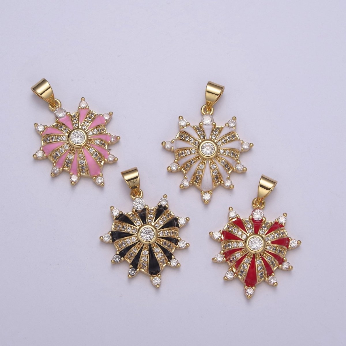 Dainty Gold Filled Heart Charm Enamel Love Medallion with Sunburst Radial Heart Pendant for Valentine Jewelry Making H-436 H439 H-440 H-441
