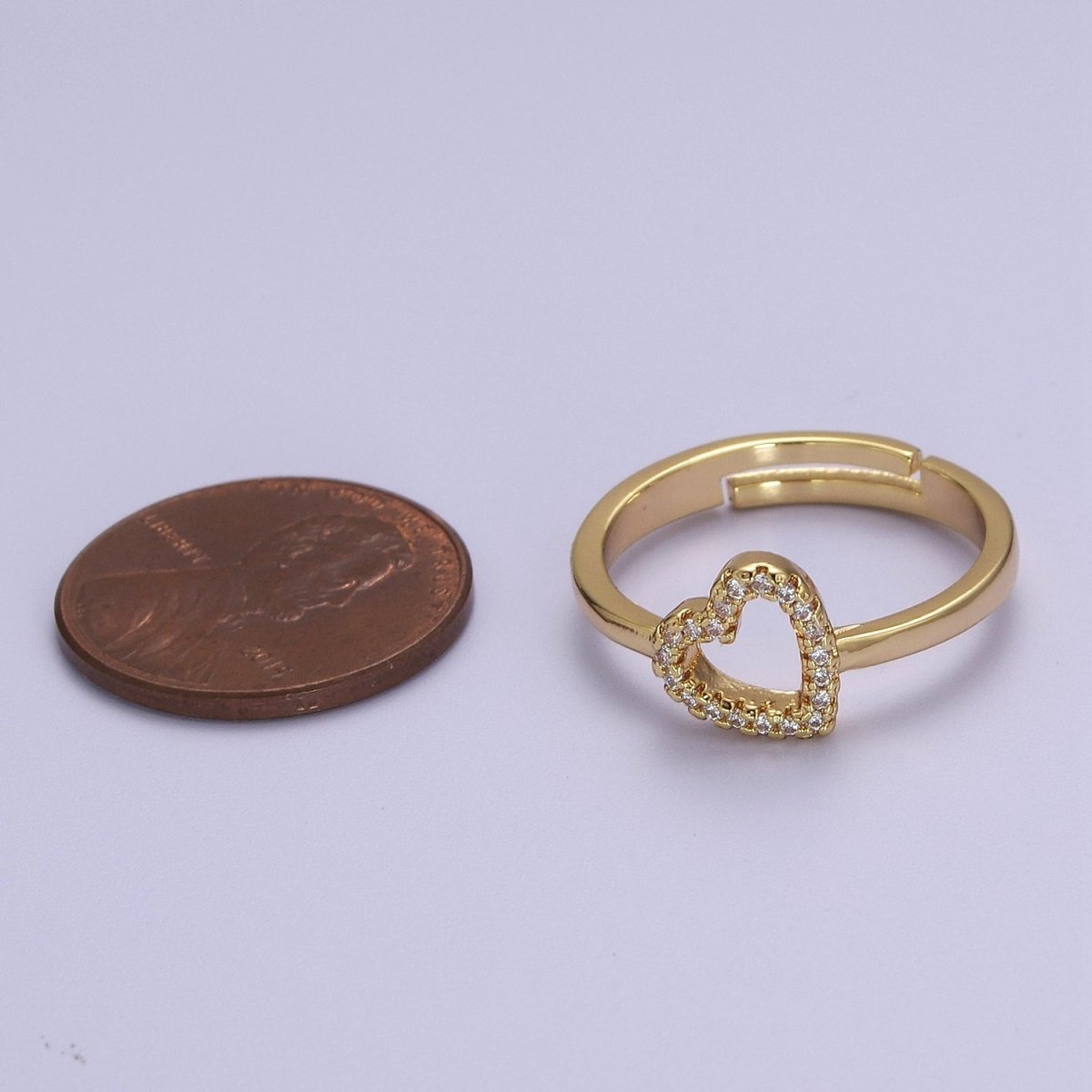 OS Dainty Gold Filled Heart CZ Ring Adjustable S-511