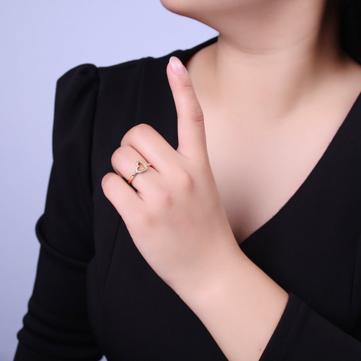 OS Dainty Gold Filled Heart CZ Ring Adjustable S-511