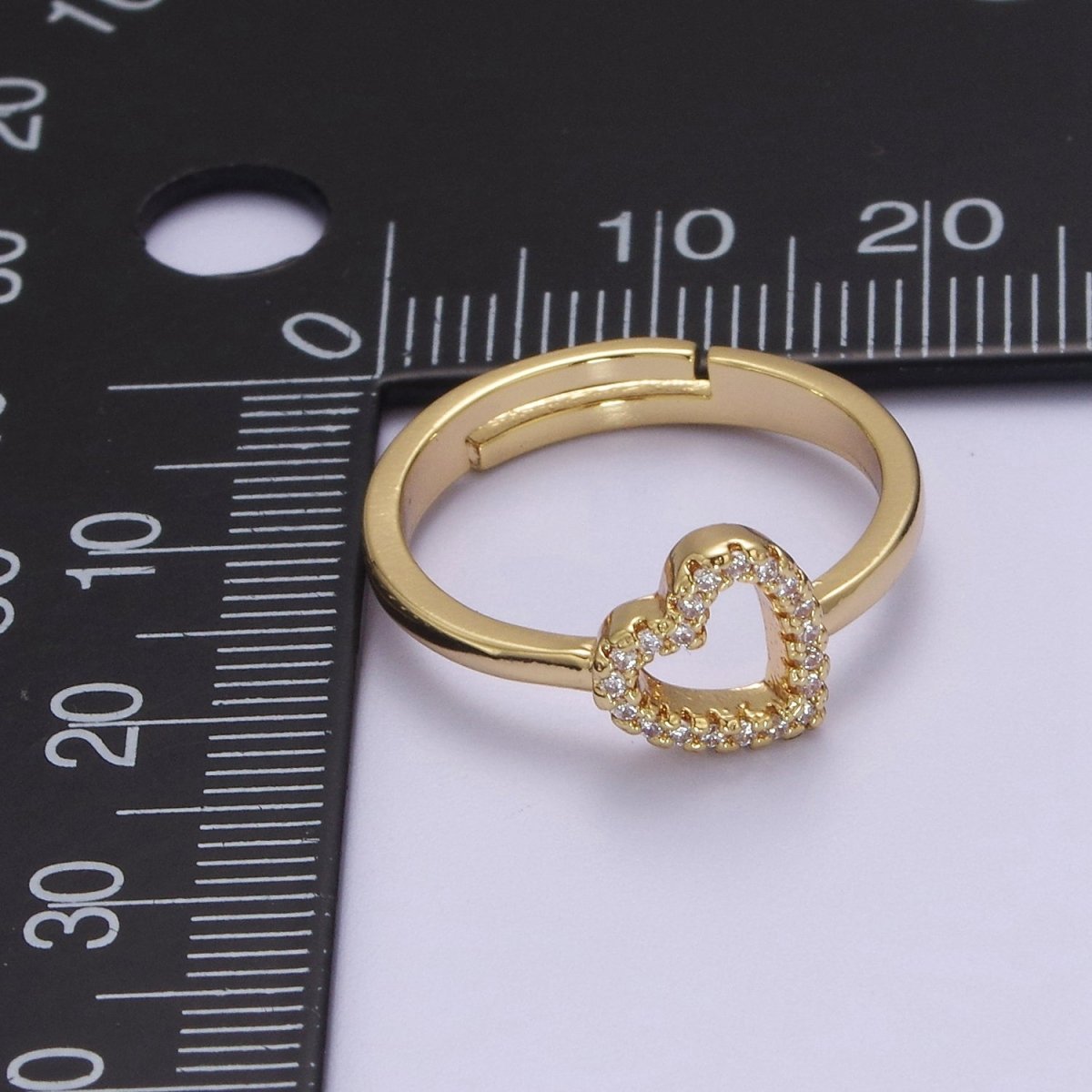 OS Dainty Gold Filled Heart CZ Ring Adjustable S-511