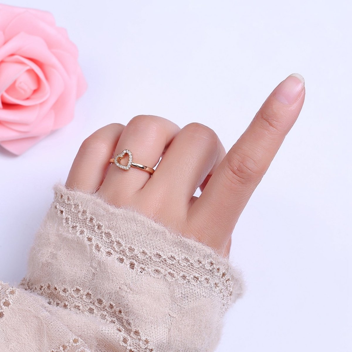 OS Dainty Gold Filled Heart CZ Ring Adjustable S-511