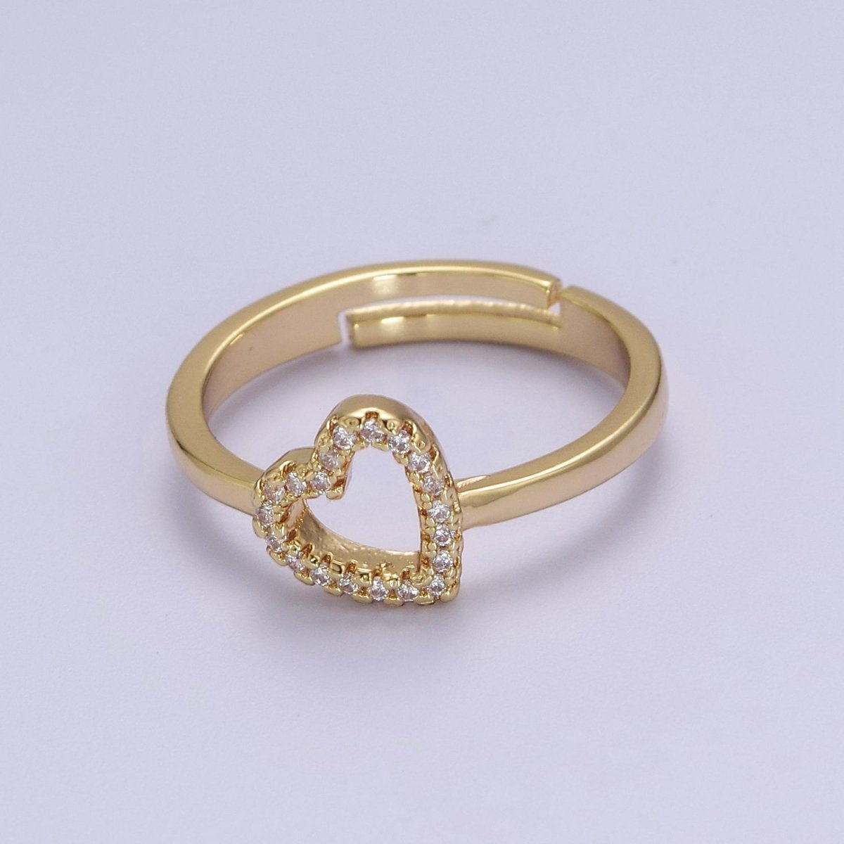 OS Dainty Gold Filled Heart CZ Ring Adjustable S-511