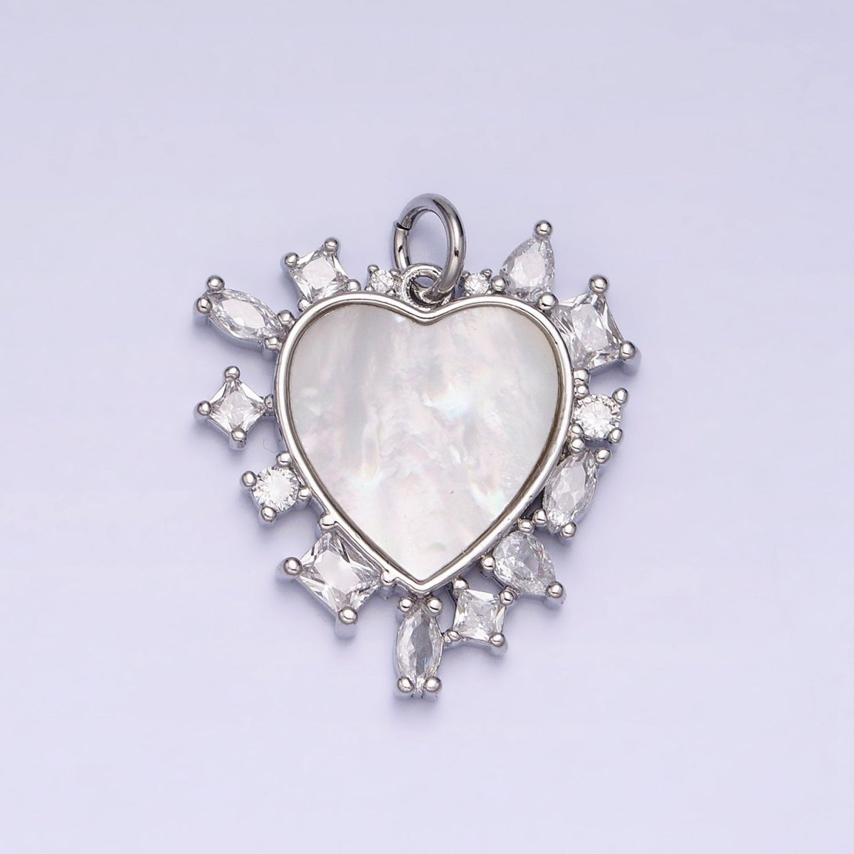 Dainty Gold Filled Heart Shell Pearl Charm with Geometric Zirconia Stone for Minimalist Jewelry Charm in Gold & Silver AC454 AC455