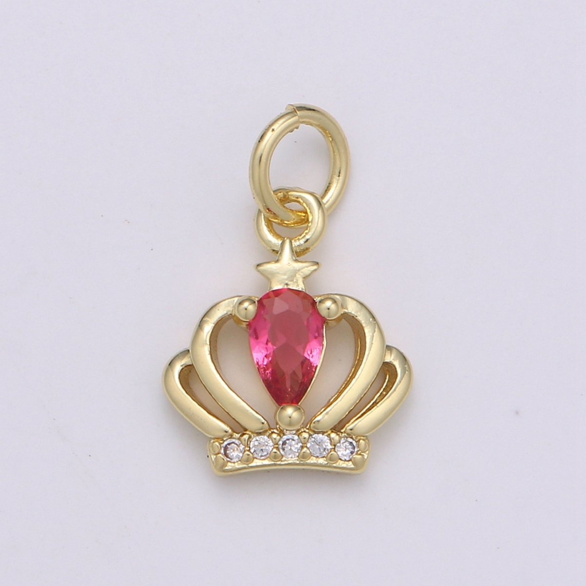 Dainty Gold Filled Hot Pink Crystal Crown D-881 - DLUXCA