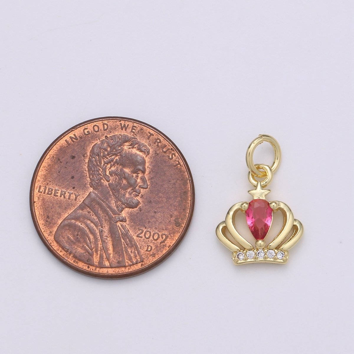 Dainty Gold Filled Hot Pink Crystal Crown D-881 - DLUXCA