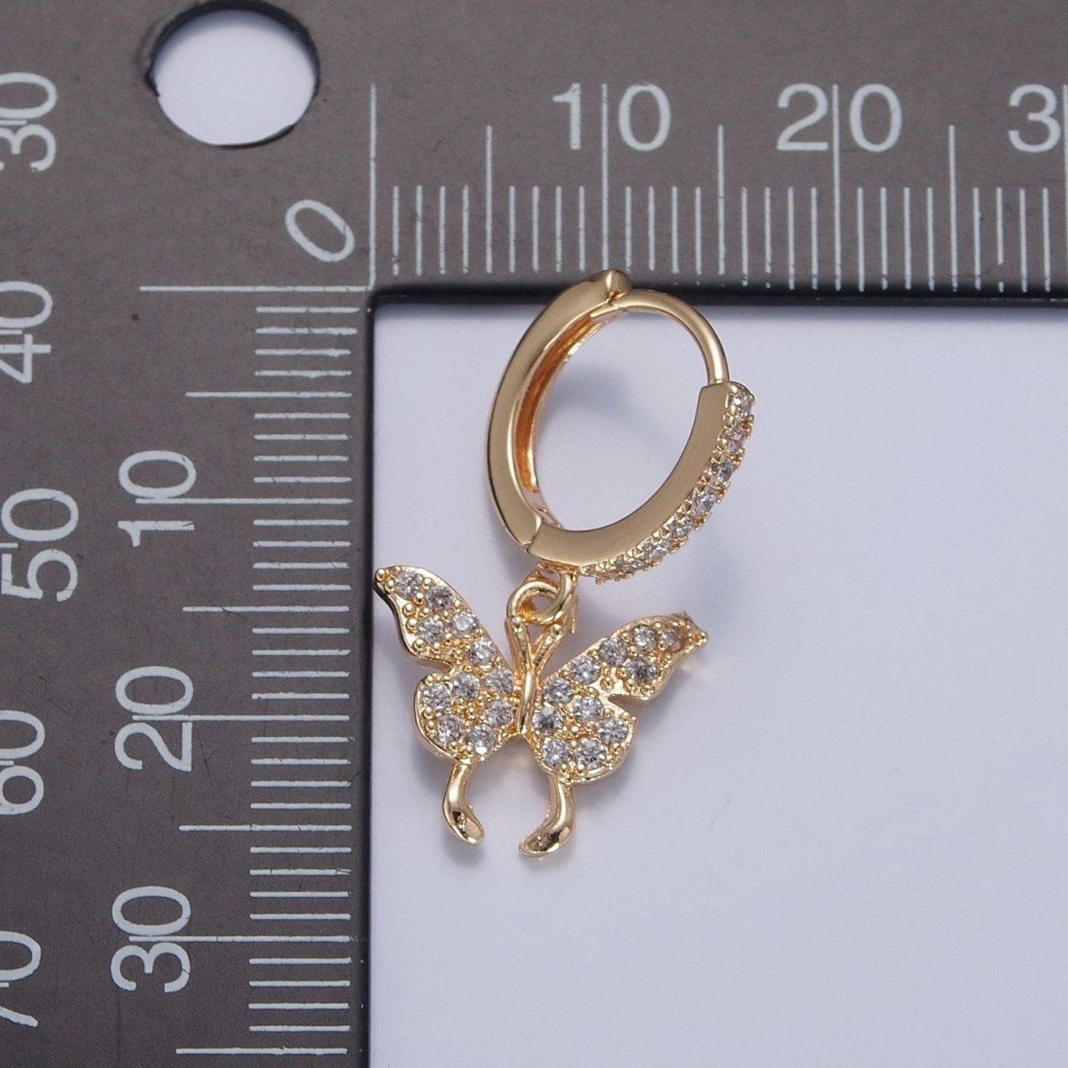 Dainty Gold Filled Huggie Earring with Butterfly Charm V-440 - DLUXCA