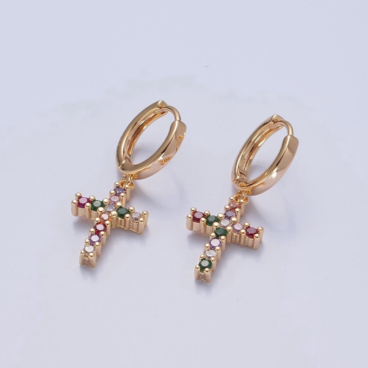 Dainty Gold Filled Huggie Earring with Cross Charm V-435