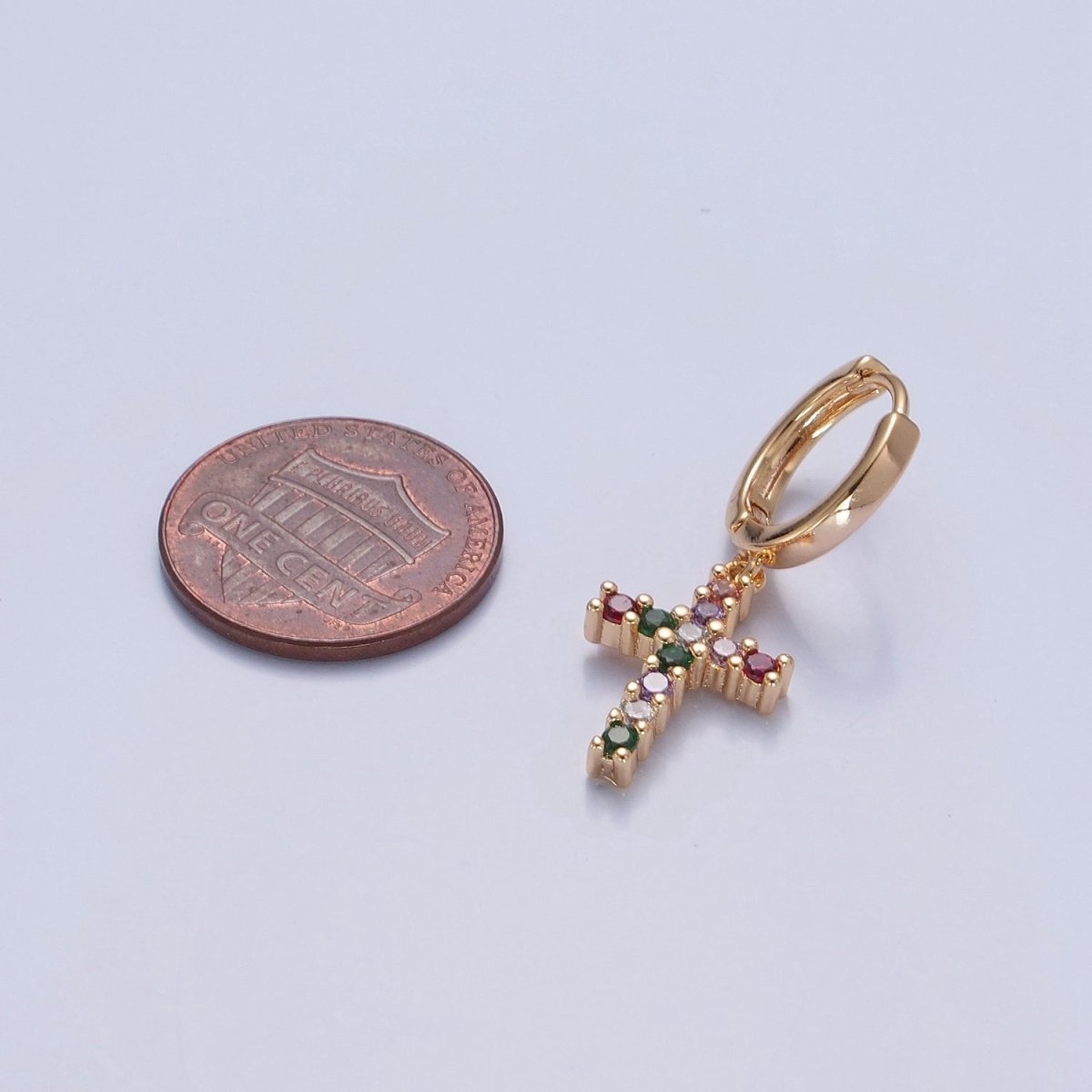 Dainty Gold Filled Huggie Earring with Cross Charm V-435