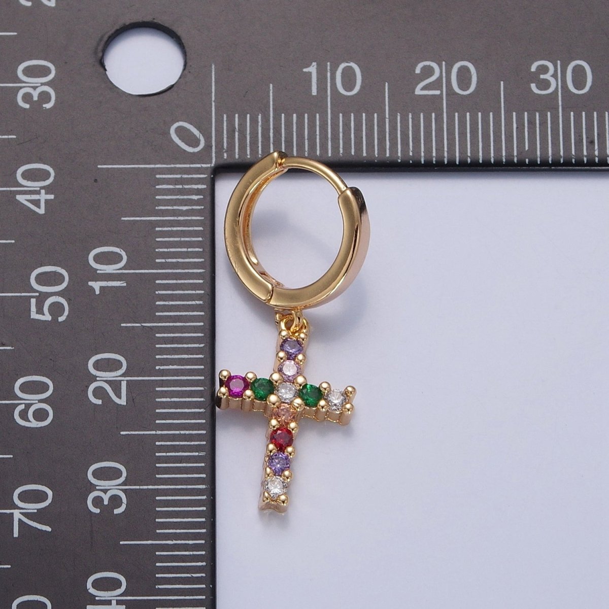 Dainty Gold Filled Huggie Earring with Cross Charm V-435