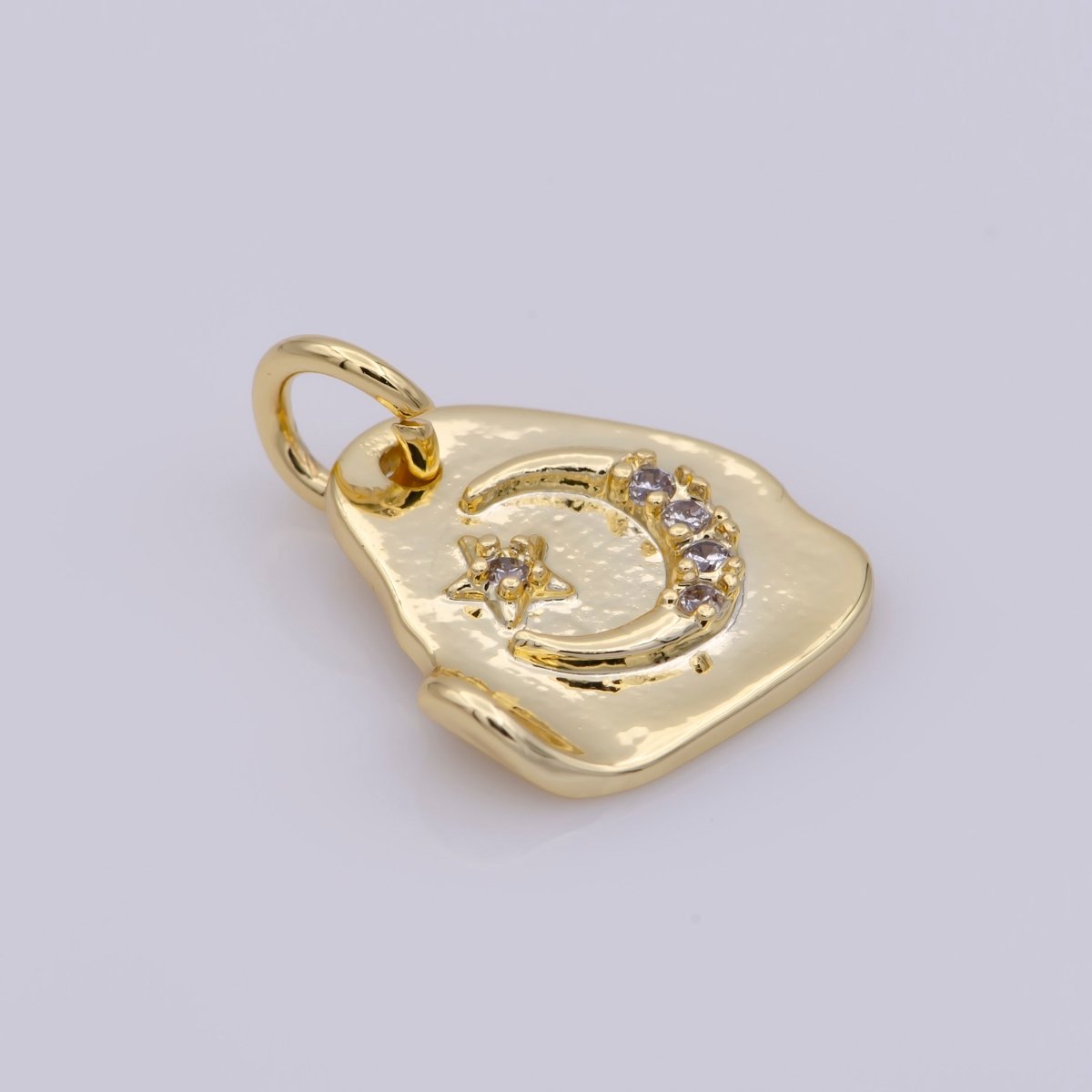 Dainty Gold Filled Moon and Star Triangle Charm, Gold Crescent Moon Pendant Celestial Jewelry Gold Geometric Charm Necklace Earring Bracelet C-659 - DLUXCA
