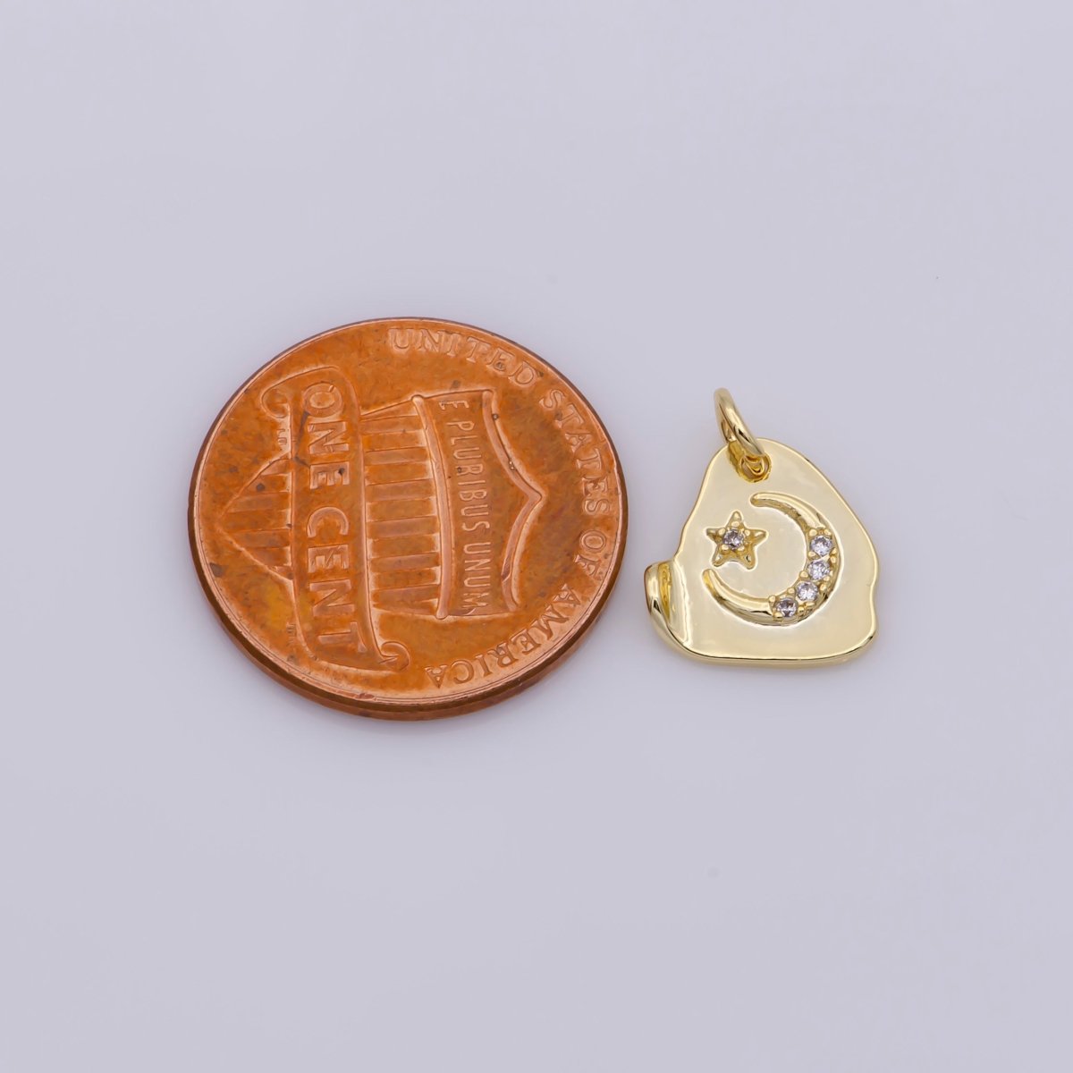 Dainty Gold Filled Moon and Star Triangle Charm, Gold Crescent Moon Pendant Celestial Jewelry Gold Geometric Charm Necklace Earring Bracelet C-659 - DLUXCA