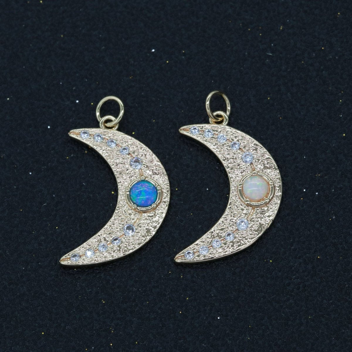 Dainty Gold Filled Opal Moon CZ Micro Pave Moon Pendant , Cubic Moon Star Charms for Necklace Earring Bracelet Charms E-903 E-904