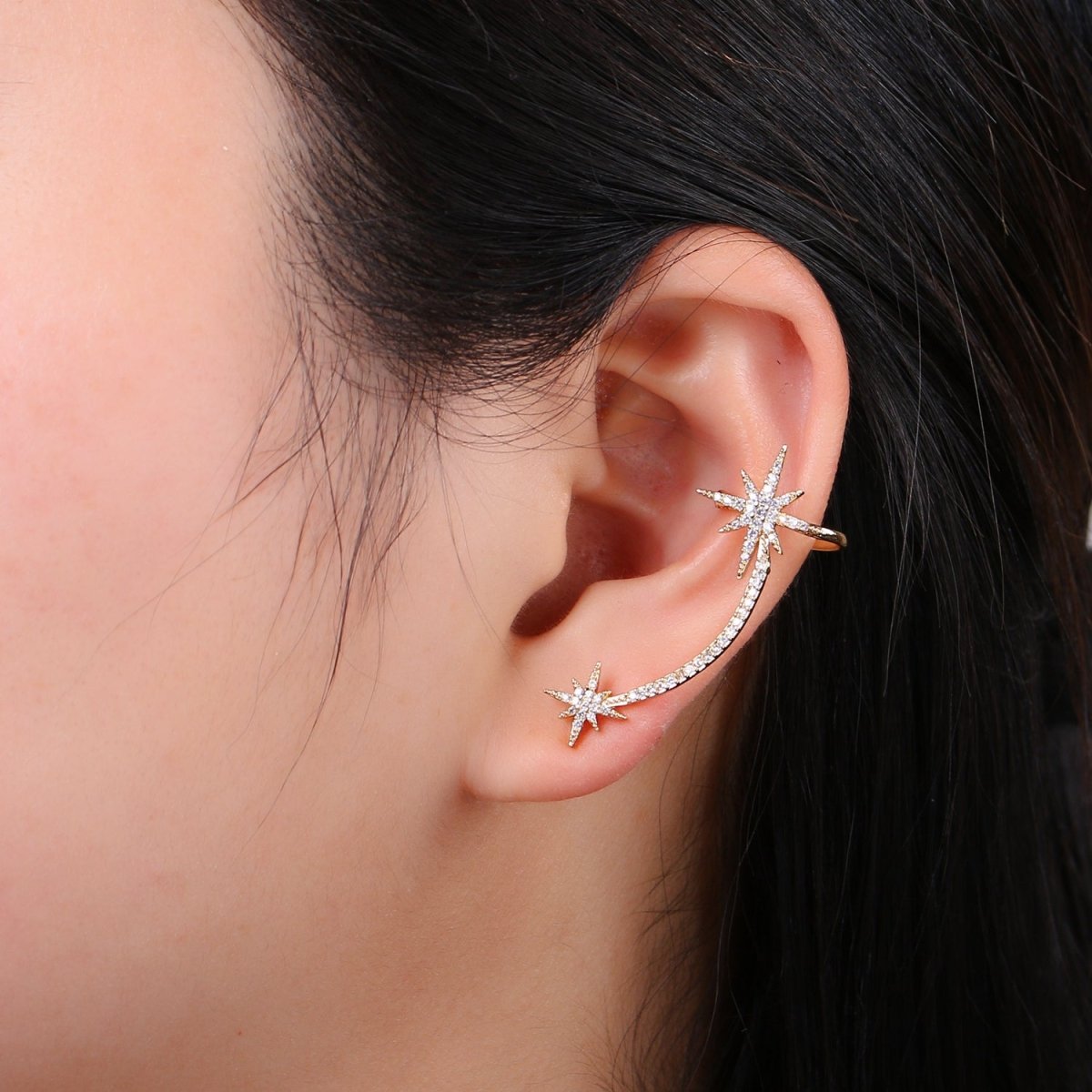 Dainty Gold Filled Snowflakes Earclimber AI-143 - DLUXCA