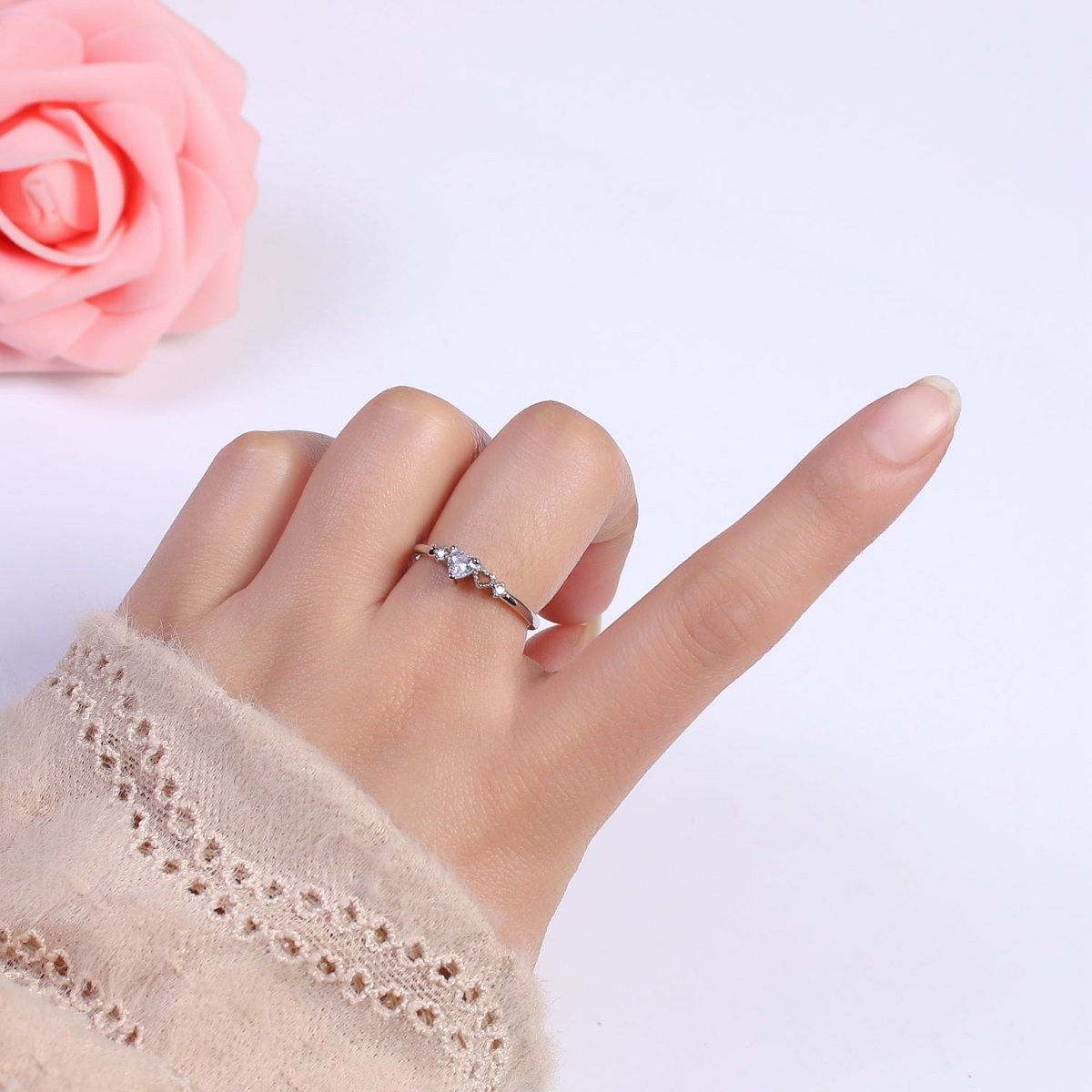 Dainty Gold Filled Sweet Heart Ring Open Adjustable S-440