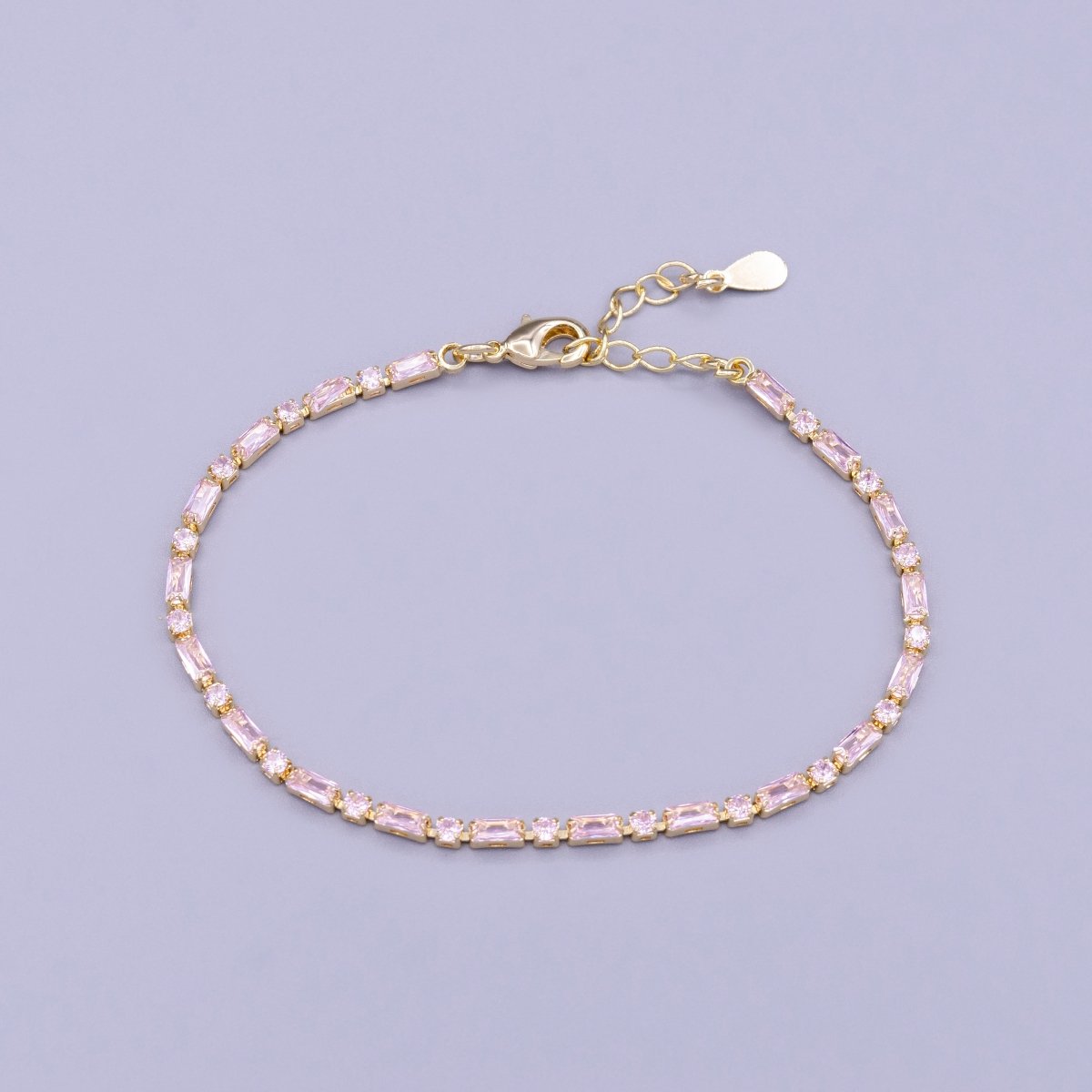 Dainty Gold Filled Tennis Bracelet Emerald Green Mix Baguette Round Clear Pink Green Cubic Zirconia Link Tennis Bracelet Minimalist Jewelry | WA-1824 - WA-1829 Clearance Pricing