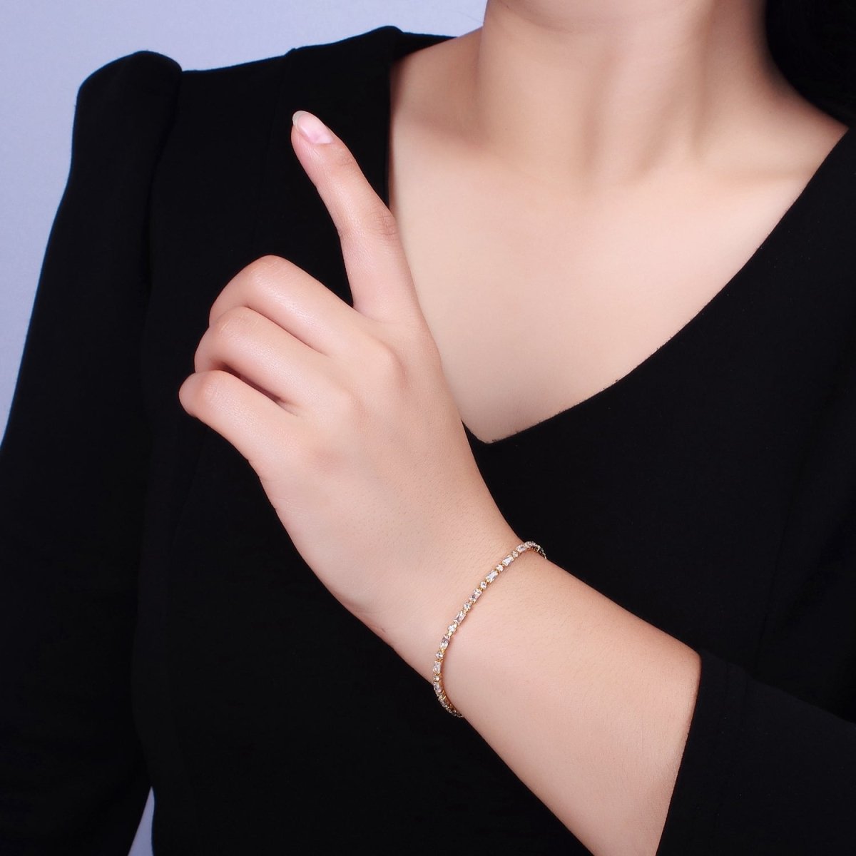 Dainty Gold Filled Tennis Bracelet Emerald Green Mix Baguette Round Clear Pink Green Cubic Zirconia Link Tennis Bracelet Minimalist Jewelry | WA-1824 - WA-1829 Clearance Pricing