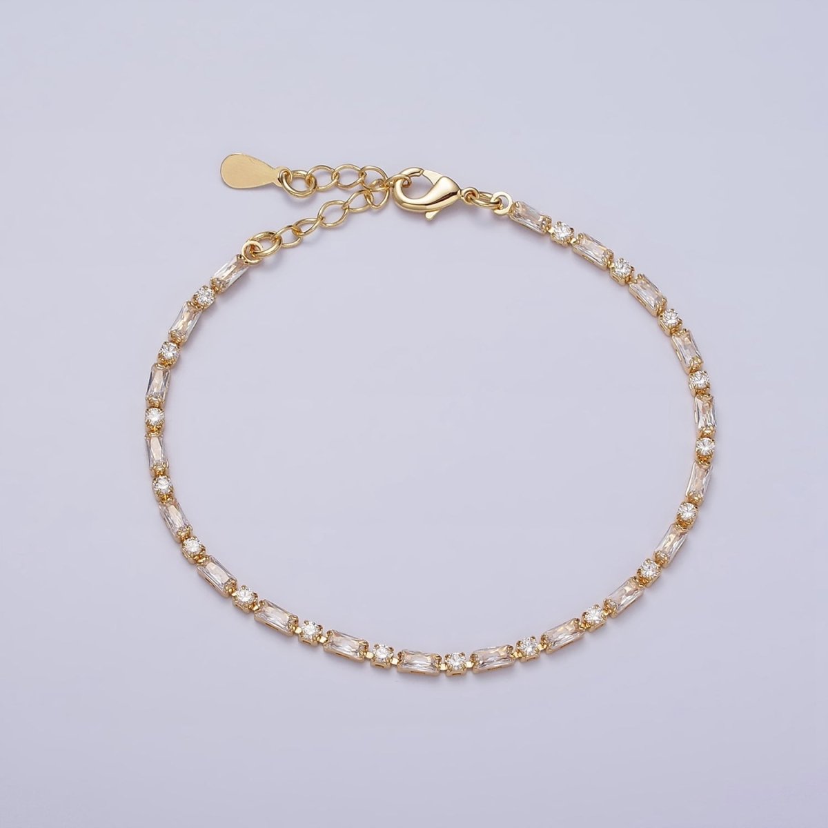 Dainty Gold Filled Tennis Bracelet Emerald Green Mix Baguette Round Clear Pink Green Cubic Zirconia Link Tennis Bracelet Minimalist Jewelry | WA-1824 - WA-1829 Clearance Pricing