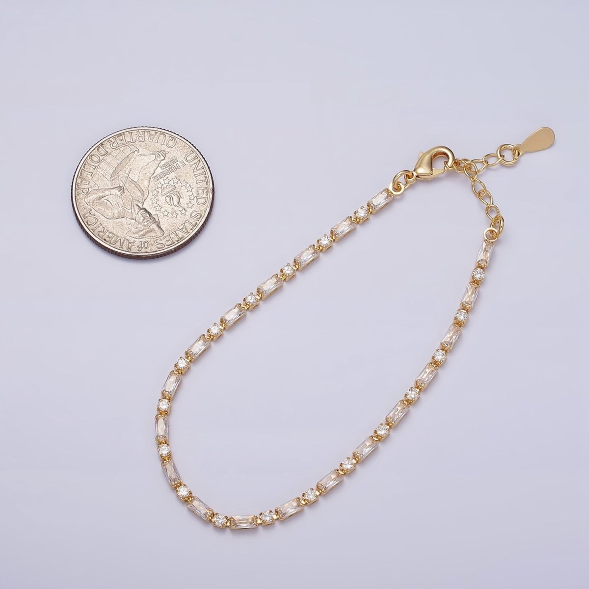 Dainty Gold Filled Tennis Bracelet Emerald Green Mix Baguette Round Clear Pink Green Cubic Zirconia Link Tennis Bracelet Minimalist Jewelry | WA-1824 - WA-1829 Clearance Pricing